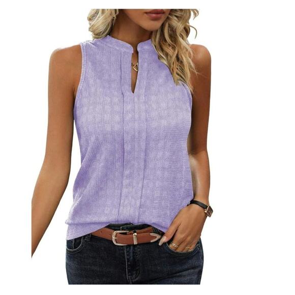 Amazon Tops - EVALESS Tank Tops Women Size XL Purple Sleeveless Shirts Henley Neck Trendy